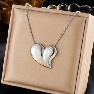 Polished silver heart pendant necklace on snake chain in premium beige gift box