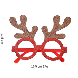 Detailed size specifications of red glitter reindeer Christmas party glasses for photos
