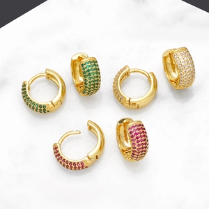Geometric Round Zirconia Ear Buckles Gold Plated Copper Huggie Earrings Simple Fashion Women Jewelry