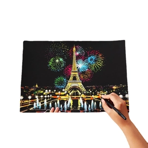 Creative city night scene scratch art kit with Eiffel Tower design and styling pen