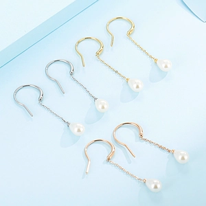 Stainless Steel Teardrop Shell Artificial Pearl Dangle Earrings Long Chain Hook Minimalist Elegant Fashion Jewelry For Women