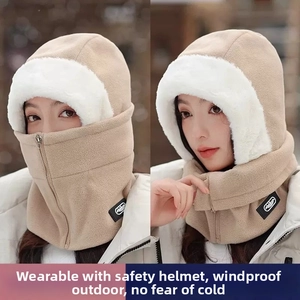 Close-up of winter fleece hood with a functional zipper for windproof facial protection