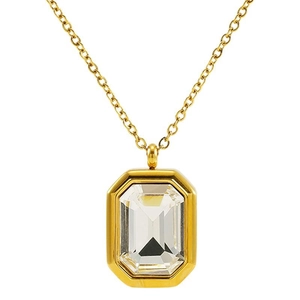 Minimalist stainless steel necklace featuring a rectangular emerald-cut zircon pendant