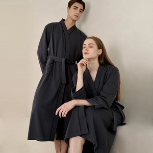 Waffle Weave Bathrobe Absorbent Long Sleeve Kimono V-Neck Sleepwear Loungewear For Couples Men Women Spa Hotel House Robe