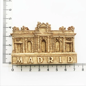 Detailed view of beige Madrid resin fridge magnet showing 7.5cm width measurement