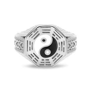 Chinese Tai Chi Yin Yang Bagua stainless steel ring with vintage hollowed patterns
