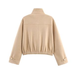 Veste vintage en daim pour femme avec col montant et ourlet élastique vue de dos