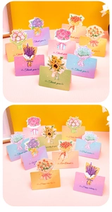 Detailed assortment of floral greeting cards with colorful bouquet designs and warm wishes
