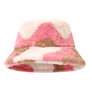 Chapeau bob chic en fausse fourrure patchwork rose et beige pour la chaleur d'hiver