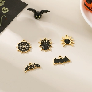 Halloween stainless steel bat and spider pendants with colorful drip oil enamel details