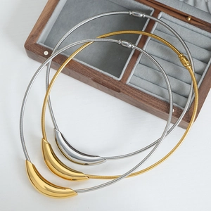 Minimalist geometric curved pendant necklaces in gold and silver finish with sleek snake chain