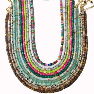 Bohemian style colorful natural stone bead necklaces with gold lobster clasps and heart charms