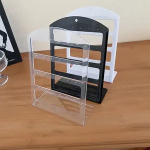 Three-piece acrylic earring display stand set in black white and clear arch design
