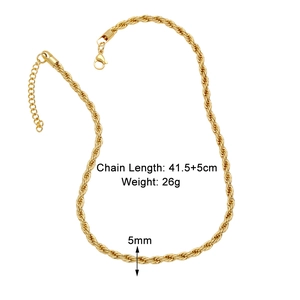 Detail showing 5mm 18k gold plated rope chain with lobster clasp and adjustable length