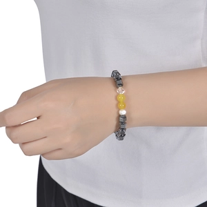 Handmade 8mm black stone bracelet with natural freshwater pearl and crystal beads