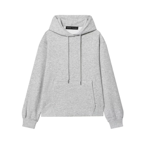 Classic heather grey basic hooded sweatshirt with front kangaroo pocket and drawstring hood