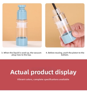 Detail view of the vacuum piston design in light blue travel cosmetic spray bottles