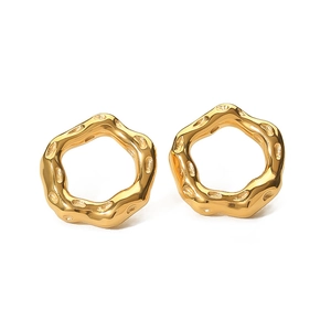 Irregular geometric 18K gold plated molten lava earrings with wave hollow design