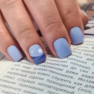 Press On Nails Matte Blue Short Square Shape Hand Painted Landscape Moon Star Reusable Artificial False Nails For Women