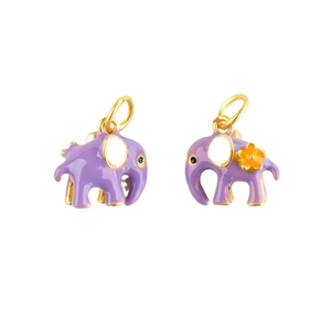Pair of creative purple elephant pendants with gold plating and enamel flowers
