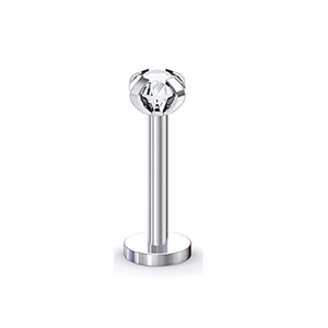 Polished silver stainless steel labret stud with a sparkling clear cubic zirconia stone