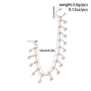Detail of gold chain earring with rhinestones showing 16cm length and 3.6g weight