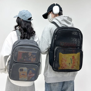 Breathable mesh backpack in black and grey for beach travel and gym fitness sports