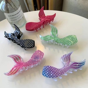 Pince À Cheveux Queue De Sirène Acrylique Acétate De Cellulose Texture Écailles De Poisson Style Dessin Animé Coréen Pour Femmes Filles