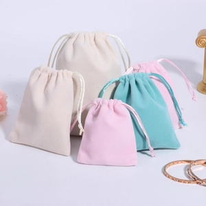 Thick velvet drawstring pouches in multiple sizes and colors for jewelry storage