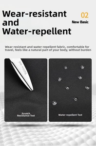 Water-resistant and scratch-resistant black fabric detail of the minimalist school backpack