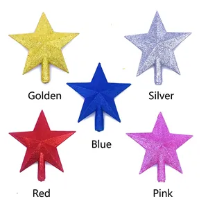 Glitter Christmas tree topper star set in gold silver blue red and pink colors