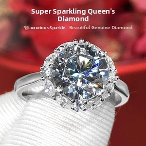 Macro view of a large round cut diamond ring with halo cluster and marquise accents