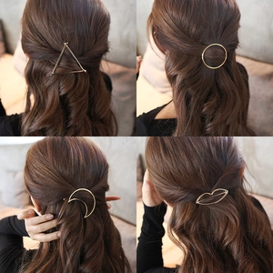 Minimalist gold alloy geometric hair clips set in triangle, circle and moon shapes