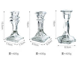 Three vintage French glass candle holders with detailed height and weight specifications