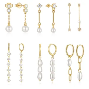 Elegant 925 Sterling Silver Artificial Pearl Drop Earrings For Women With Cubic Zirconia Asymmetric Tassel Design Fashion Jewelry