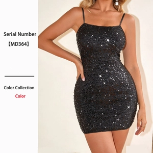 Robe Mini Sexy À Paillettes Noires Dos Nu À Lacets Camisole Bodycon Fête Clubwear Mode Pour Femmes