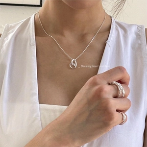 Minimalist S925 silver drawing heart necklace and matching ring set for women