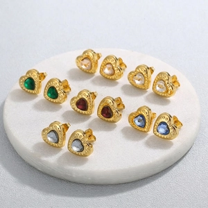 Herz Ohrstecker 316L Edelstahl Bunte Kristall Glas Vintage Perlenrand Modeschmuck Für Damen