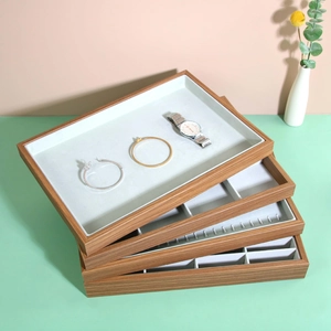 Wooden Jewelry Display Tray Velvet Lining Organizer Box For Ring Earring Necklace Bracelet Storage Showcase