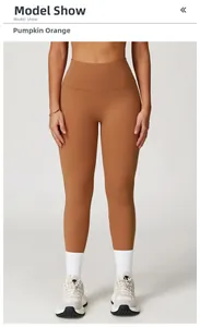 Detaillierte Frontansicht der hoch taillierten Yoga-Leggings in Kürbisorange