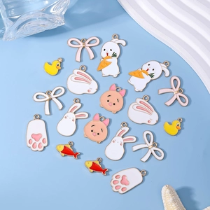 10pcs cartoon animal alloy charms with rabbits and bows for DIY jewelry making