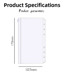 Detailed view of clear A6 PVC 6-hole binder zipper pocket with 179mm x 107mm dimensions