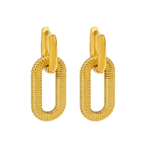 Exaggerated 18K gold plated stainless steel double hoop earrings with ribbed texture