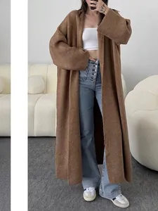 Long Cardigan Tricoté Manteau Femme Ouvert Col À Revers Pull Ample Streetwear Automne Hiver