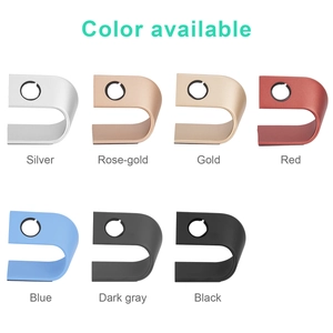 Aluminum U-shaped smartwatch stand display showcasing seven multiple color options