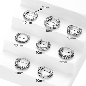 Silver stainless steel hoop earrings with fish scale texture and 10mm inner diameter