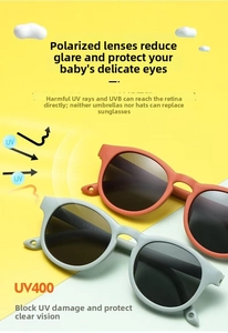 Detail of UV400 polarized round baby sunglasses with soft silicone matte finish frames