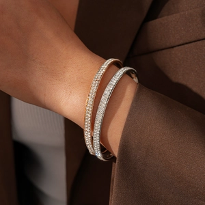 Women Bangle Metal Inlaid With Rhinestones Minimalist Geometric Circle Elegant Fashion Jewelry Accessories For Daily Wear