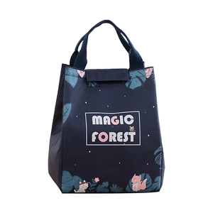 Navy blue insulated lunch bag with Magic Forest cute forest animal print for adults