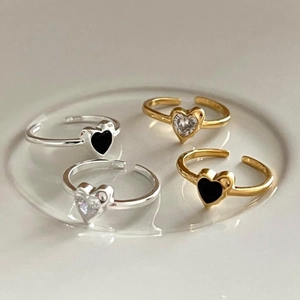 925 Sterling Silver Heart Shaped Ring Adjustable Open Finger Jewelry Minimalist Elegant Fashion For Women